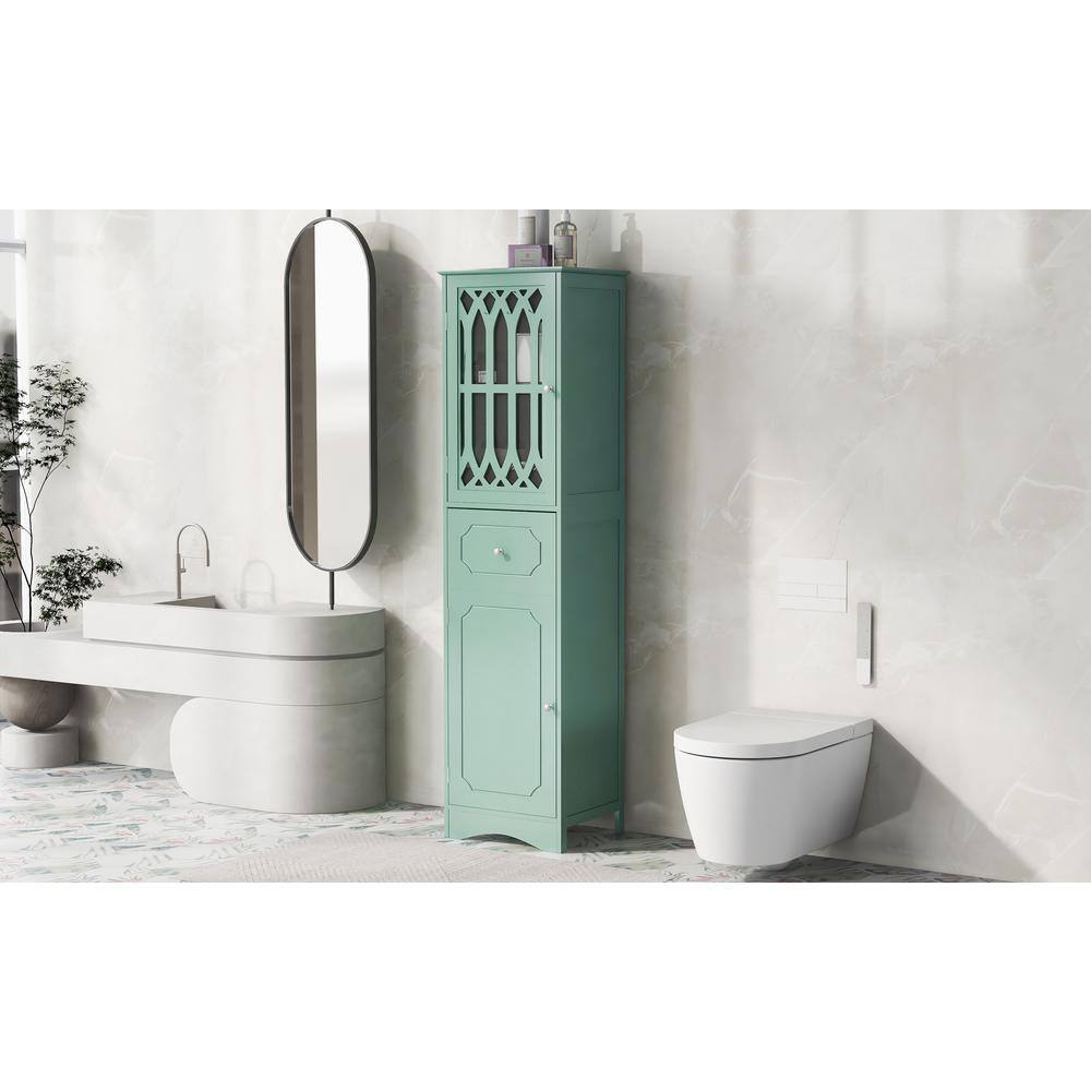 16.5 in. W x 14 in. D x 64 in. H Green Wood Linen Cabinet with Adjustable S
