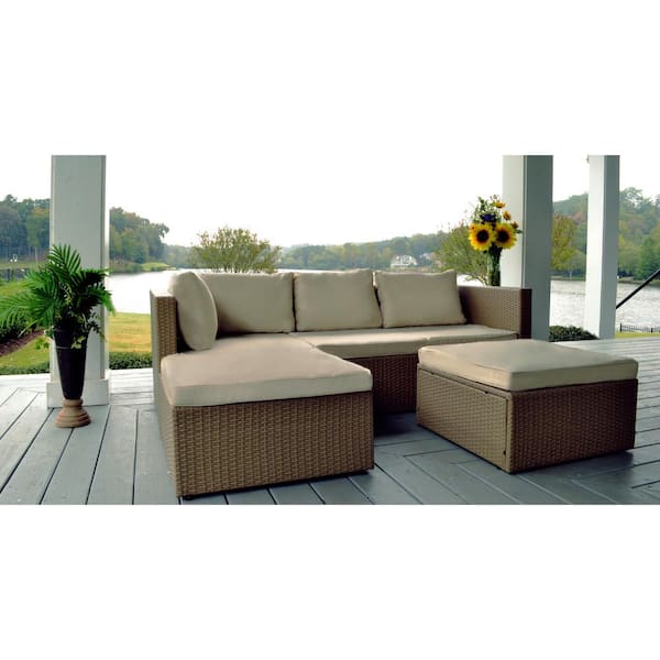 Tortuga Outdoor Space Saver Steel Frame Sectional Set With Cream Cushions And Stone Colored Wicker Ss Sect Mod The Home Depot Tortuga Outdoor Space Saver Steel Frame, Patio Sectional Replacement Cushions Canada