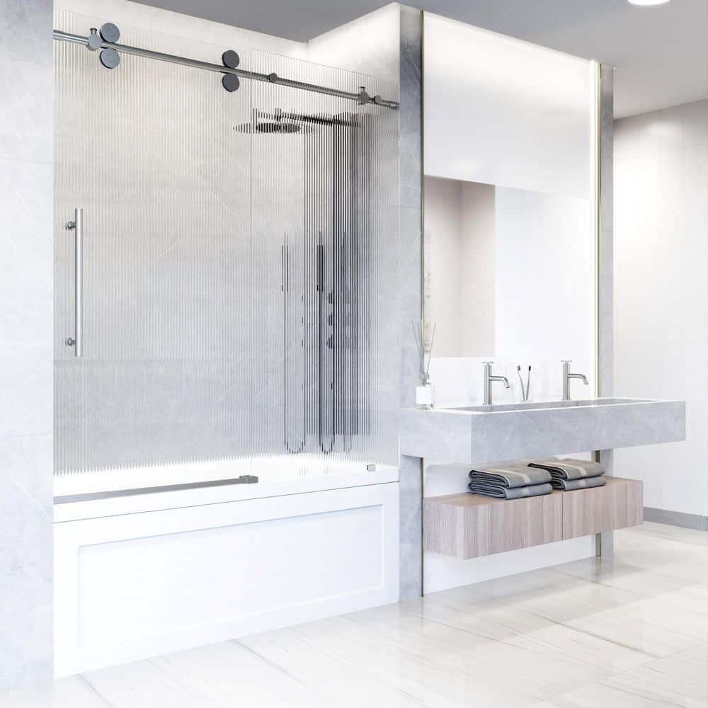 Elan 56-60" Frameless Sliding Tub Door with Fluted Glass