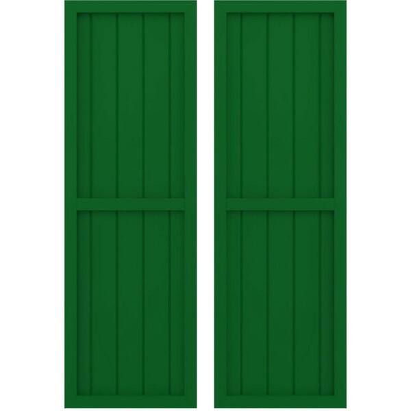 Ekena Millwork 17-1/2 in. W x 37 in. H Americraft 5-Board Real Wood 2 Equal Panel Framed Board and Batten Shutters in Viridian Green