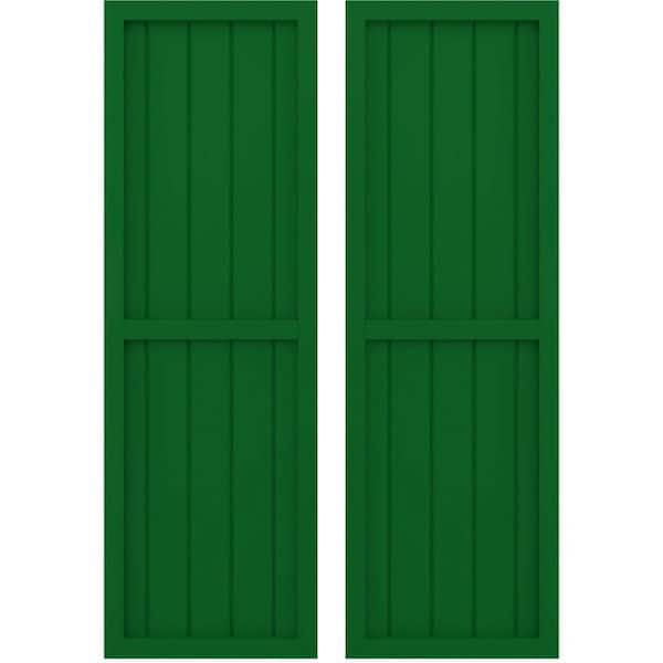 Ekena Millwork 17-1/2 in. W x 77 in. H Americraft 5-Board Real Wood 2 Equal Panel Framed Board and Batten Shutters in Viridian Green