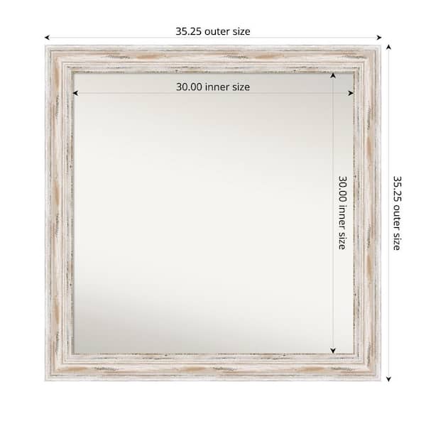 Amanti Art Alexandria Whitewash 35.25 in. x 35.25 in. Custom Non-Beveled Wood Framed Bathroom Vanity Wall Mirror