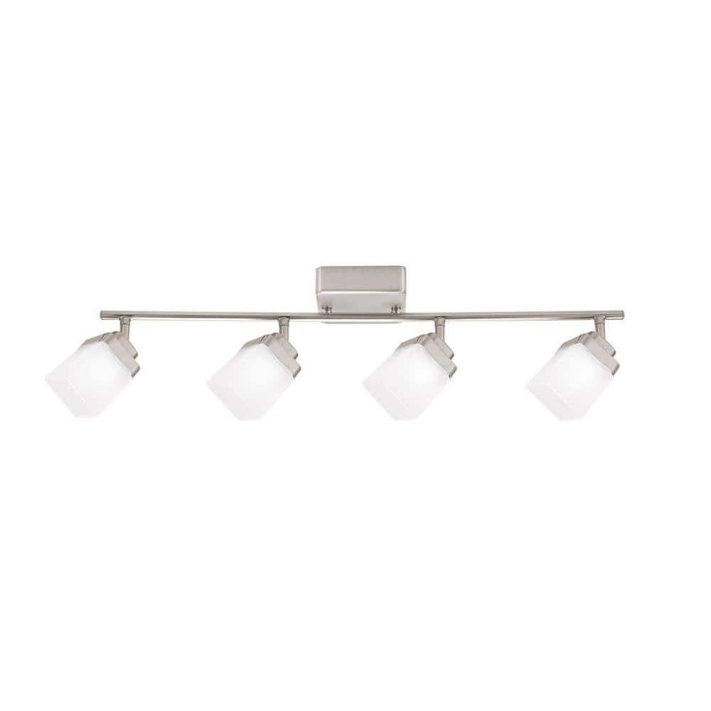 Hampton Bay 4-Light Brushed Nickel LED Dimmable Fixed Track Lighting Kit  with Straight Bar Frosted Square Glass 17208S4-SN The Home Depot