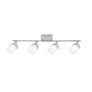 4-Light Brushed Nickel LED Dimmable Fixed Track Lighting Kit with Straight Bar Frosted Square Glass