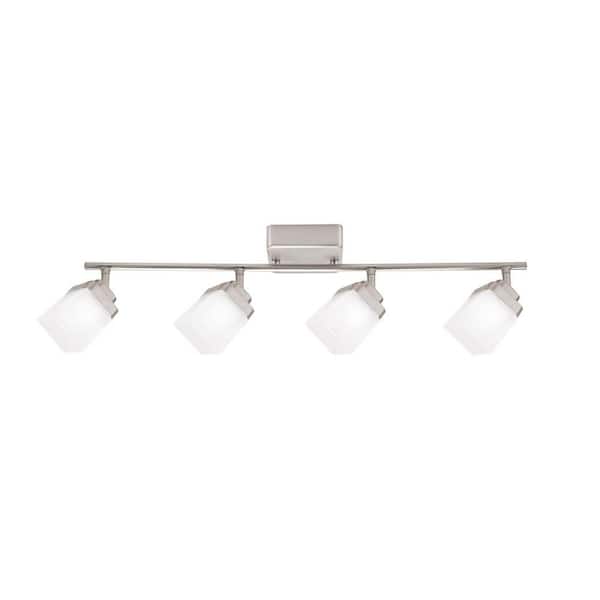 Hampton Bay 4-Light Brushed Nickel LED Dimmable Fixed Track Lighting Kit with Straight Bar Frosted Square Glass