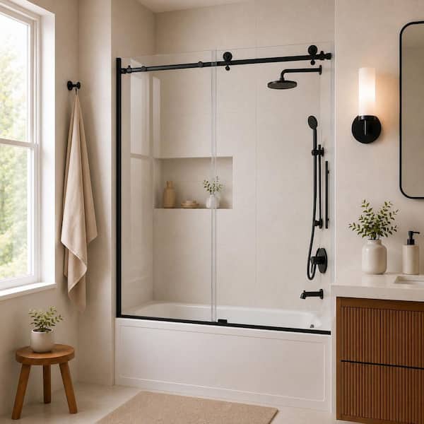 Vale 60 in. W x 60 in. H Sliding Semi Frameless Tub Door in Matte Black Finish