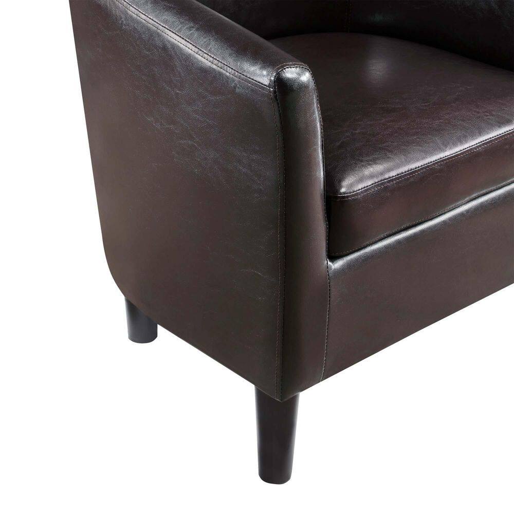 Espresso Faux Leather Barrel Accent Chair and Ottoman Set