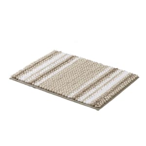 Aiden 17 in. x 24 in. Taupe Striped Polyester Rectangle Bath Rug