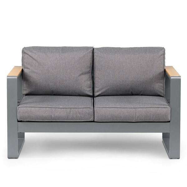 Aoodor 25 in. x 53 in. x 25 in. 2-Seater Aluminum Outdoor Loveseat Sofa Chair Furniture Set with Dark Gray Cushion