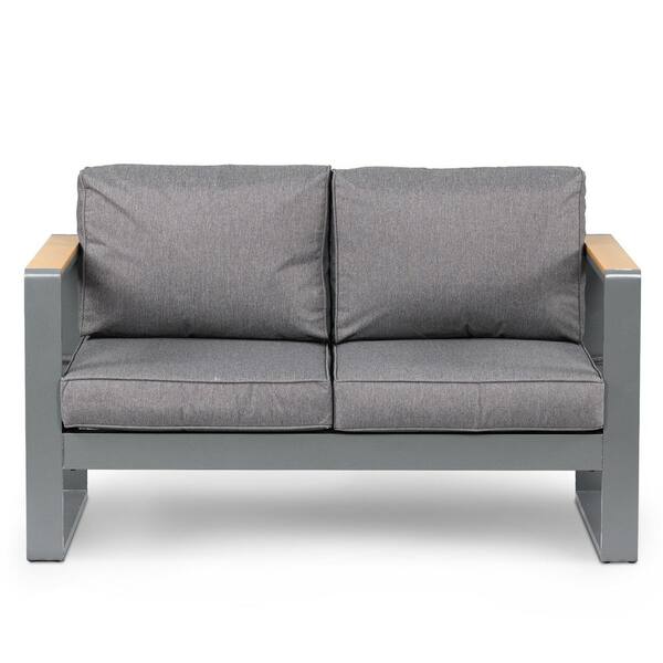 25 in. x 53 in. x 25 in. 2-Seater Aluminum Outdoor Loveseat Sofa Chair Furniture Set with Dark Gray Cushion