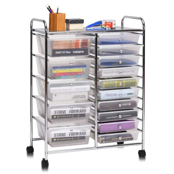 RELAX4LIFE Storage Drawer Carts W/15-Drawer,Rolling Wheels Semi-Transparent  Multipurpose Mobile Rolling Utility Cart for School, Office, Home, Beauty