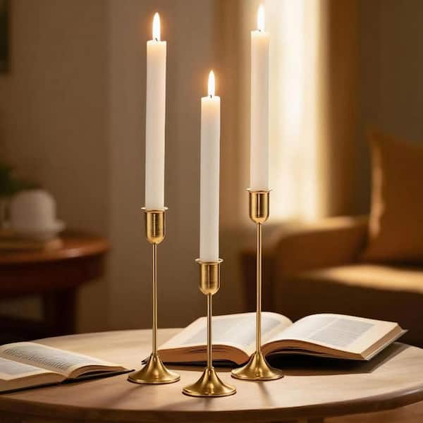 Brass Gold Metal Taper Candle Holders for Dining Table Centerpieces and Home Decor (6-Pack)