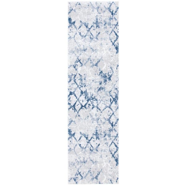 SAFAVIEH Amelia Gray/Navy 2 ft. x 6 ft. Abstract Diamond Runner Rug