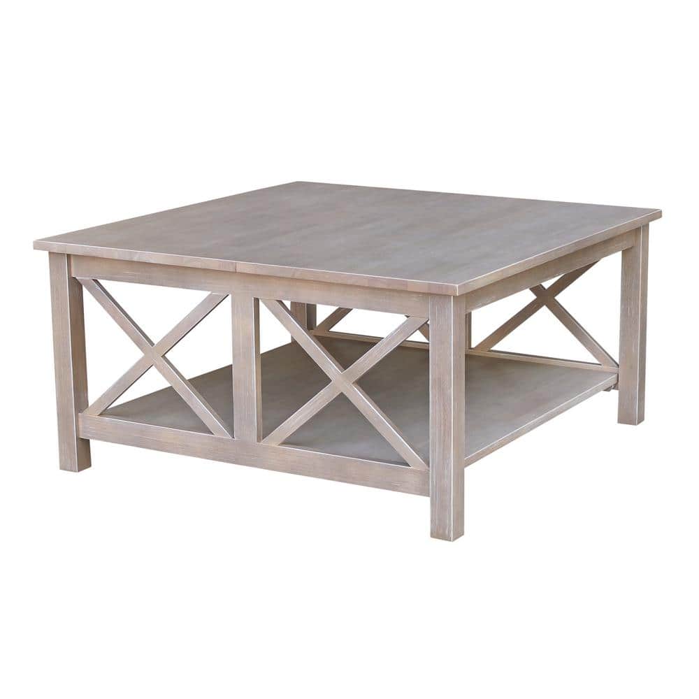 Elegant Transitional 36" Square Wood Coffee Table in Washed Gray