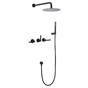 Triple Handle 1-Spray Wall Mount Shower Faucet 3.2 GPM with Ceramic Disc Valves 10 in. Shower Faucet Set in Matte Black