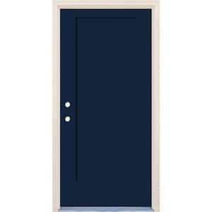 36 in. x 80 in. 1 Panel Right-Hand Indigo Painted Fiberglass Prehung Front Door w/4-9/16 in. Frame and Nickel Hinges