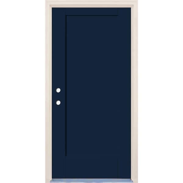 Builders Choice 36 in. x 80 in. 1 Panel Right-Hand Indigo Painted Fiberglass Prehung Front Door w/4-9/16 in. Frame and Nickel Hinges