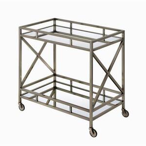 Benjara Metal Framed Silver and Clear 2-Tier Serving Cart with X Shaped ...