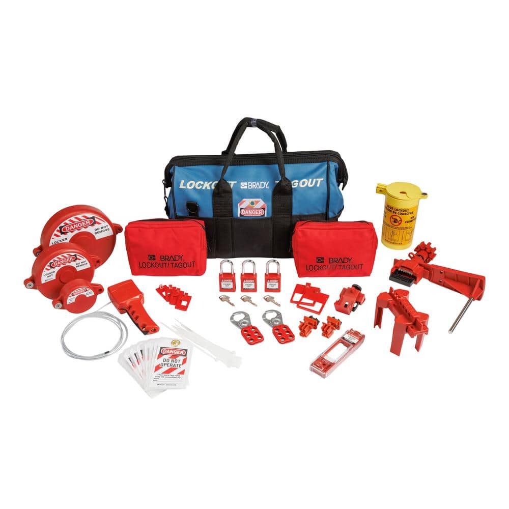 Brady Electrical and Valve Lockout Tagout Kit with Nylon Safety Lockout Padlocks in Duffel Bag -  153672