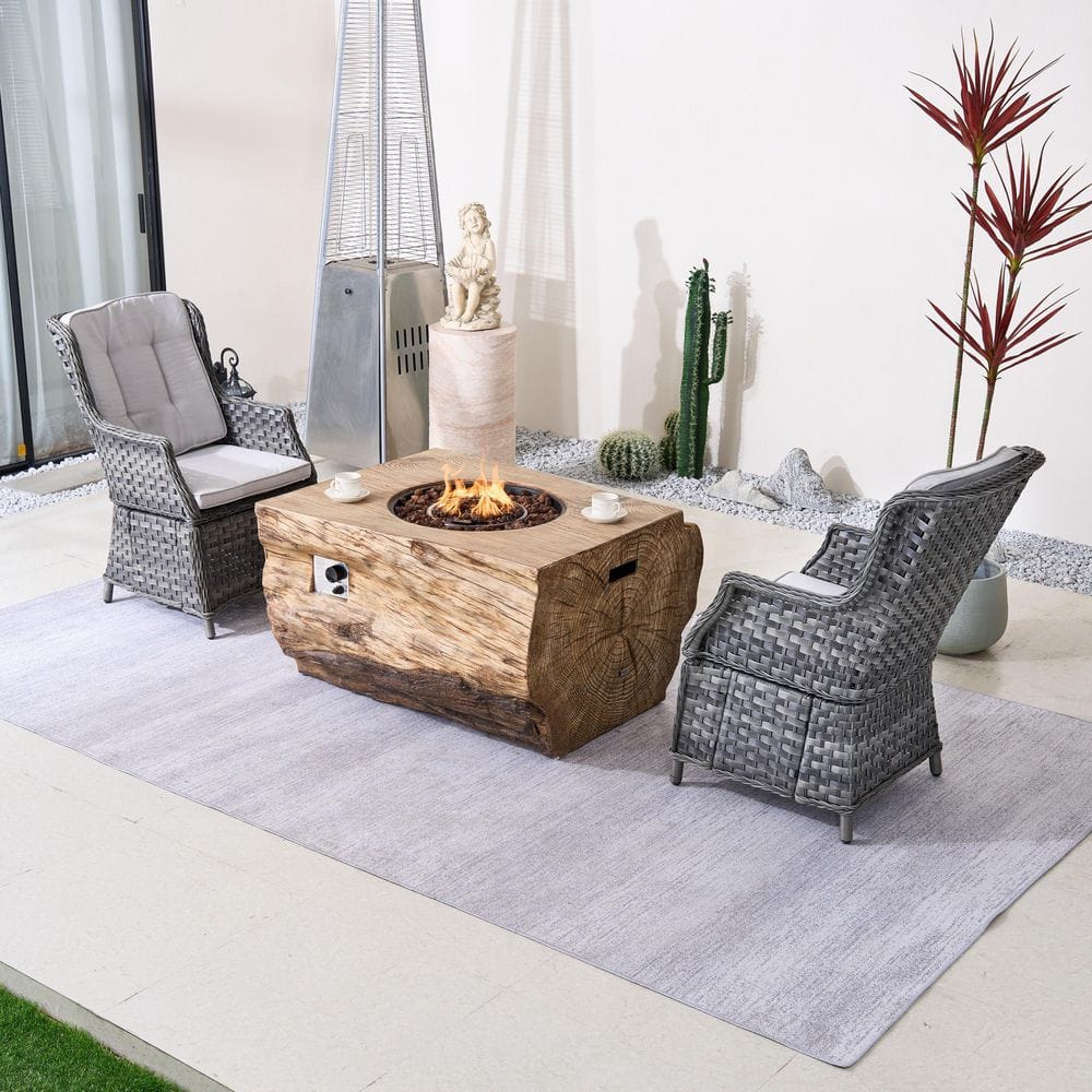 Ondina 3-Piece Gray Wicker Aluminum Outdoor Fire Pit Set with Gray Cushions-Brown Fire Pit Table price history on PriceWatchPro