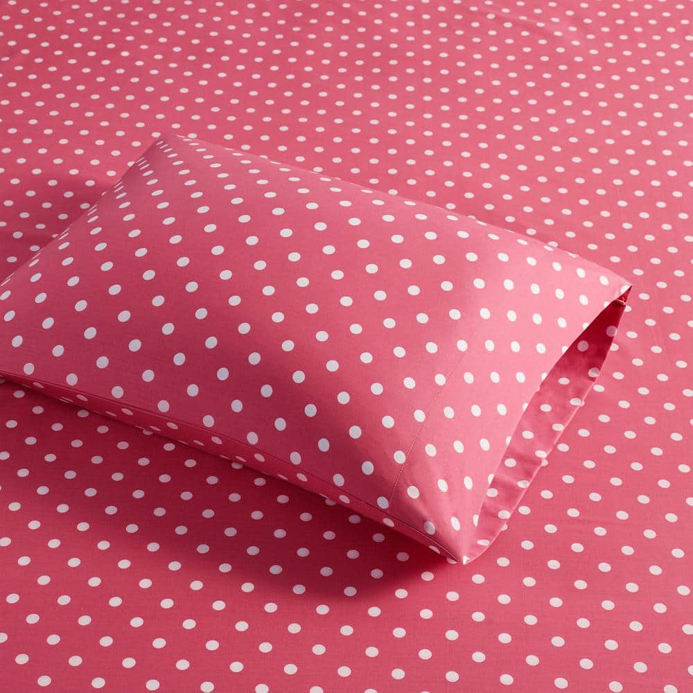 Full Dark Pink Cotton Polka Dot Sheet Set for Kids