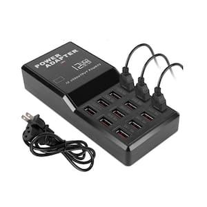 Black 60-Watt Fast Charge Multi 12-Port USB Charging Station Hub