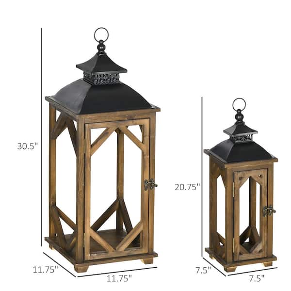 Decorative Natural Wood and Glass Battery Operated Outdoor Lantern