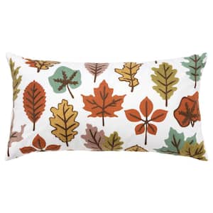 Harvest Ivory/Multi-Color Leaves Cotton Poly Filled Decorative 26 in. x 14 in. Throw Pillow