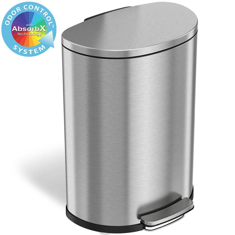 SW 13 gal. Stainless Steel Step-On Trash Can D-Shaped