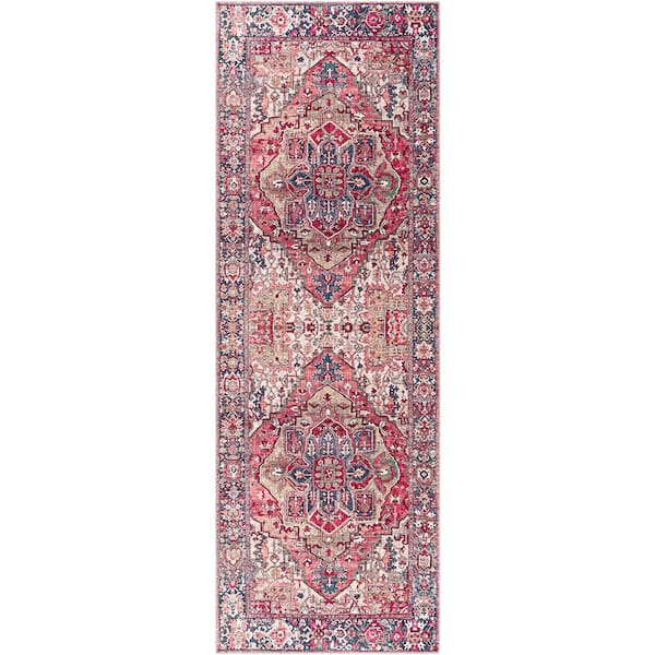 Rhene Burgundy/Dark 3 ft. x 8 ft. Distressed Indoor Polyester Area Rug Runner Rug