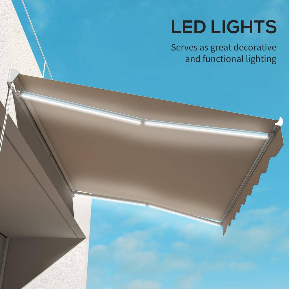 Cream White 13' x 10' Retractable Patio Awning with LED Lights