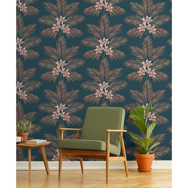 Bali Teal Palm Matte Non-pasted Paper Wallpaper