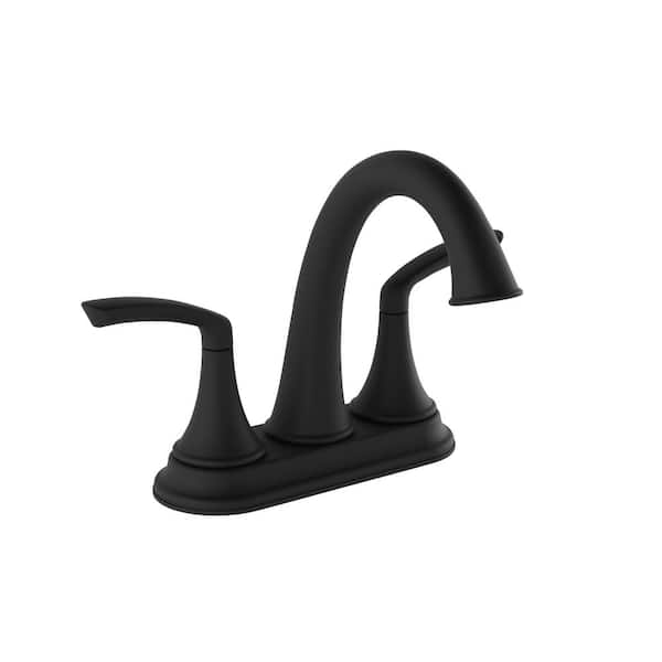 Symmons Elm 4 in. Centerset 2-Handle Bathroom Faucet with Push Pop Drain in Matte Black