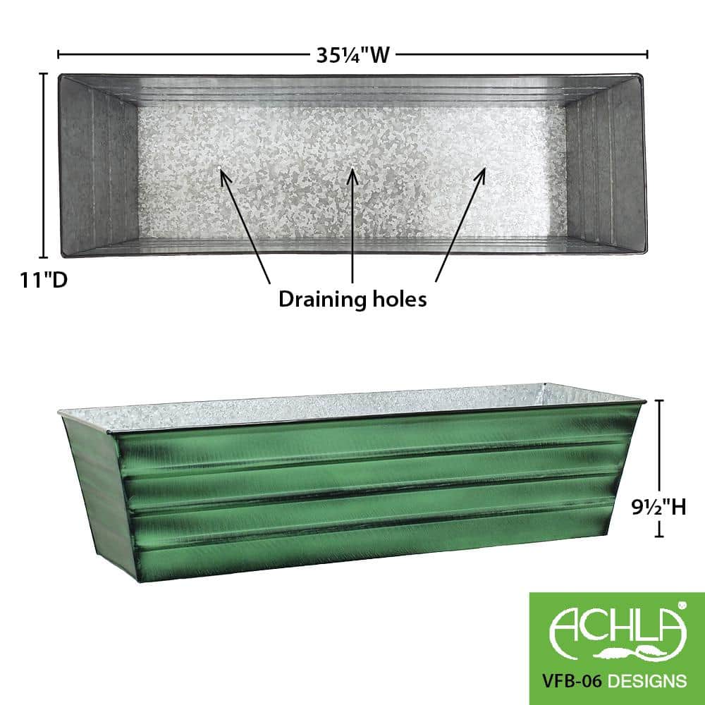 Large Green Galvanized Steel Flower Box Planter