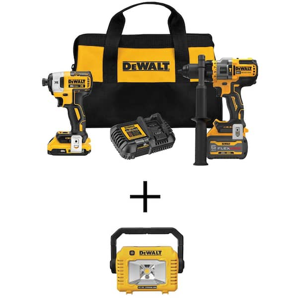 DEWALT 20V MAX Cordless Brushless Hammer Drill Driver Combo Kit with FLEXVOLT and 20V MAX Compact Task Light DCK2100D1T1W077