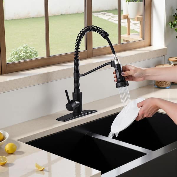 Single Handle Pull Down Sprayer Kitchen Faucet in Black