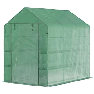 84.25 in. W x 56.25 in. D x 76.75 in. H Steel Green 3-Tier Tunnel Greenhouse with Zipped Roll-up Door and PE Cover