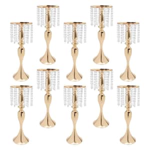 21.3 in. H Tabletop Crystal Flower Stand Wedding Centerpieces Gold Metal Vase (10-Piece)