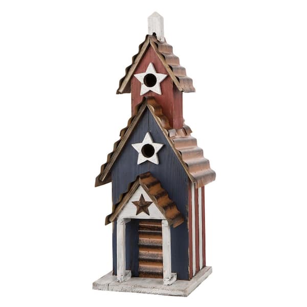 Glitzhome 24.41 in. H Oversized Wooden/Rustic Metal Patriotic Birdhouse