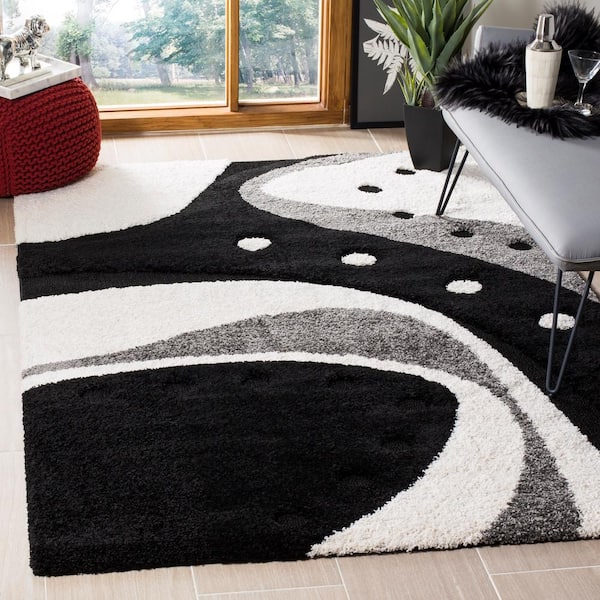 Florida Shag Black/Ivory 7 ft. x 7 ft. Square Abstract Area Rug