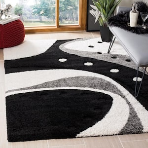 Florida Shag Black/Ivory 8 ft. x 10 ft. Abstract Area Rug