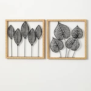 15" x 15" Black Metal Leaf Silhouette Panels (Set of 2)