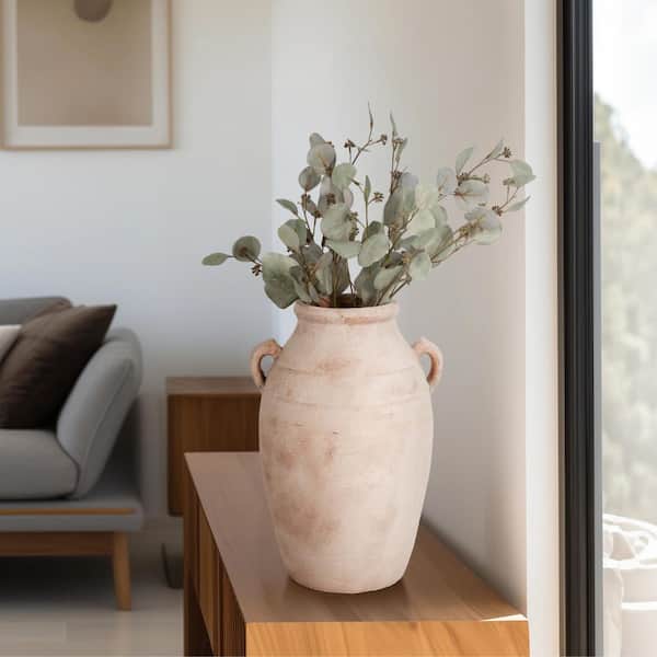 Liv & Skye 19 in. Red Ceramic Round Weathered Decorative Vase