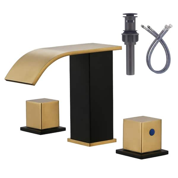 Arcora Waterfall 8 In Widespread Double Handle Bathroom Faucet In Black And Gold 774301gb The 8789