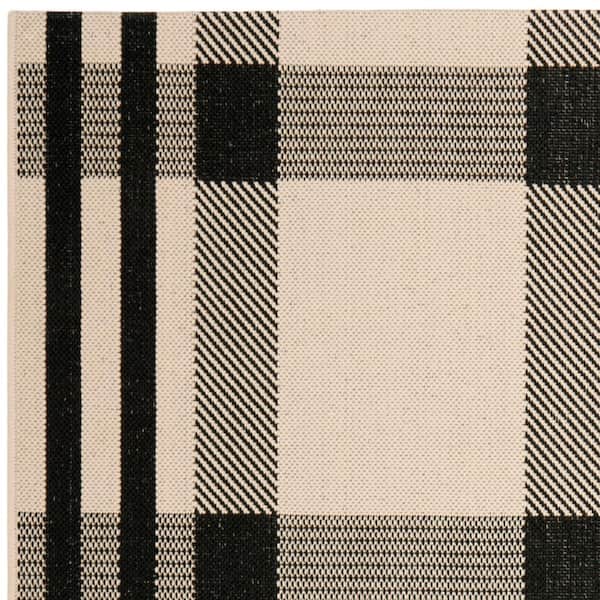 Courtyard Black/Bone 4 ft. x 6 ft. Striped Indoor/Outdoor Patio  Area Rug