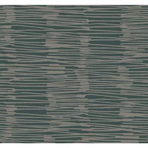 Green and Silver Water Reed Thatch Metallic Non-Pasted Paper Wallpaper