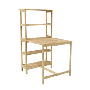 Freemont 35 in. Rectangle Natural Wood Scandinavian Inspired Desk with Built-In Shelving Unit