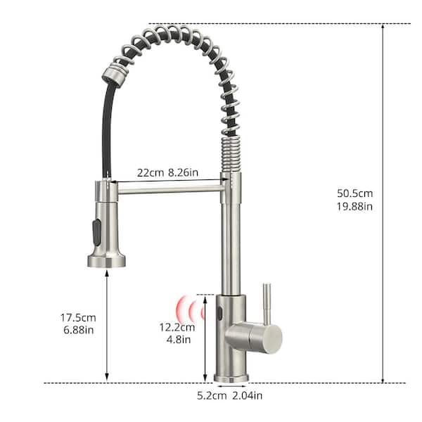 Single Handle Pull Down Sprayer Kitchen Faucet Commercial Spring Faucet with Touchless Sensor in Brushed Nickel