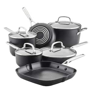 Hard-Anodized Induction 10-Piece Hard Anodized Aluminum Nonstick Cookware Set in Black