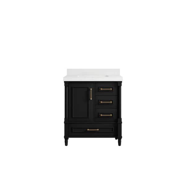 Hudson 30 in. W x 22 in. D x 36 in. H Bath Vanity in Black with 2 in. Empira Quartz Top